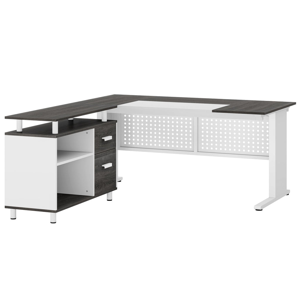 Industrial L-Shaped Desk with File Cabinet