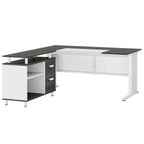 Industrial L-Shaped Desk with File Cabinet