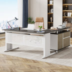 Industrial L-Shaped Desk with File Cabinet