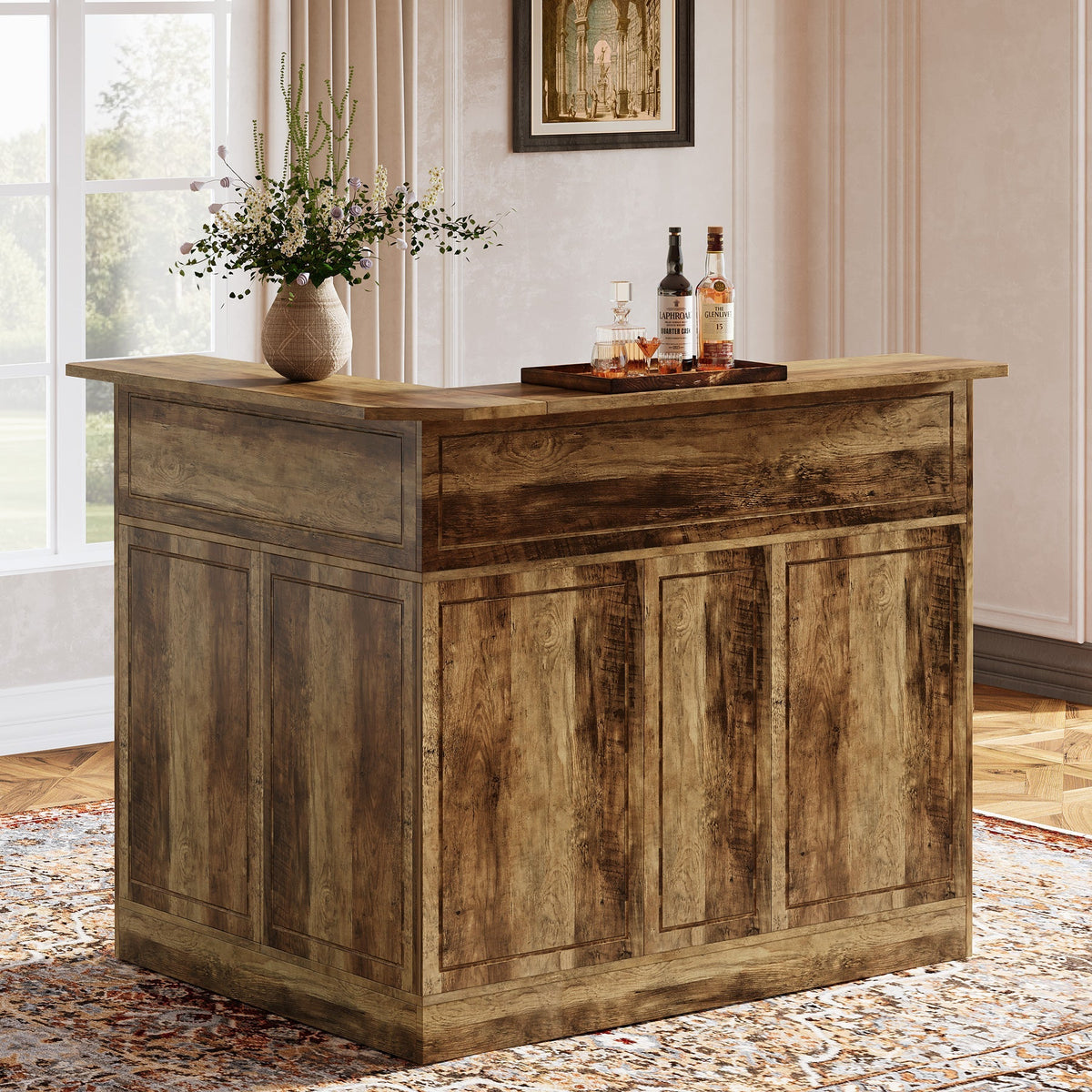 L-Shaped Home Bar Unit with 4-Tier Storage