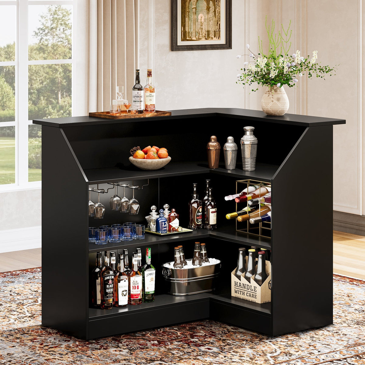 L-Shaped Home Bar Unit with 4-Tier Storage