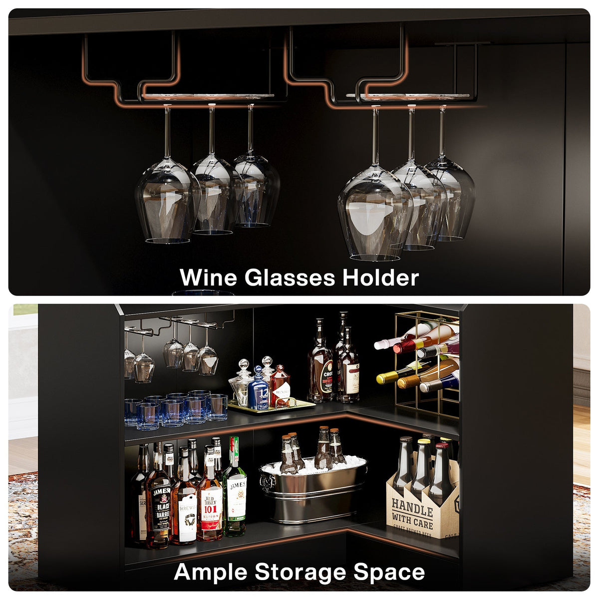 L-Shaped Home Bar Unit with 4-Tier Storage