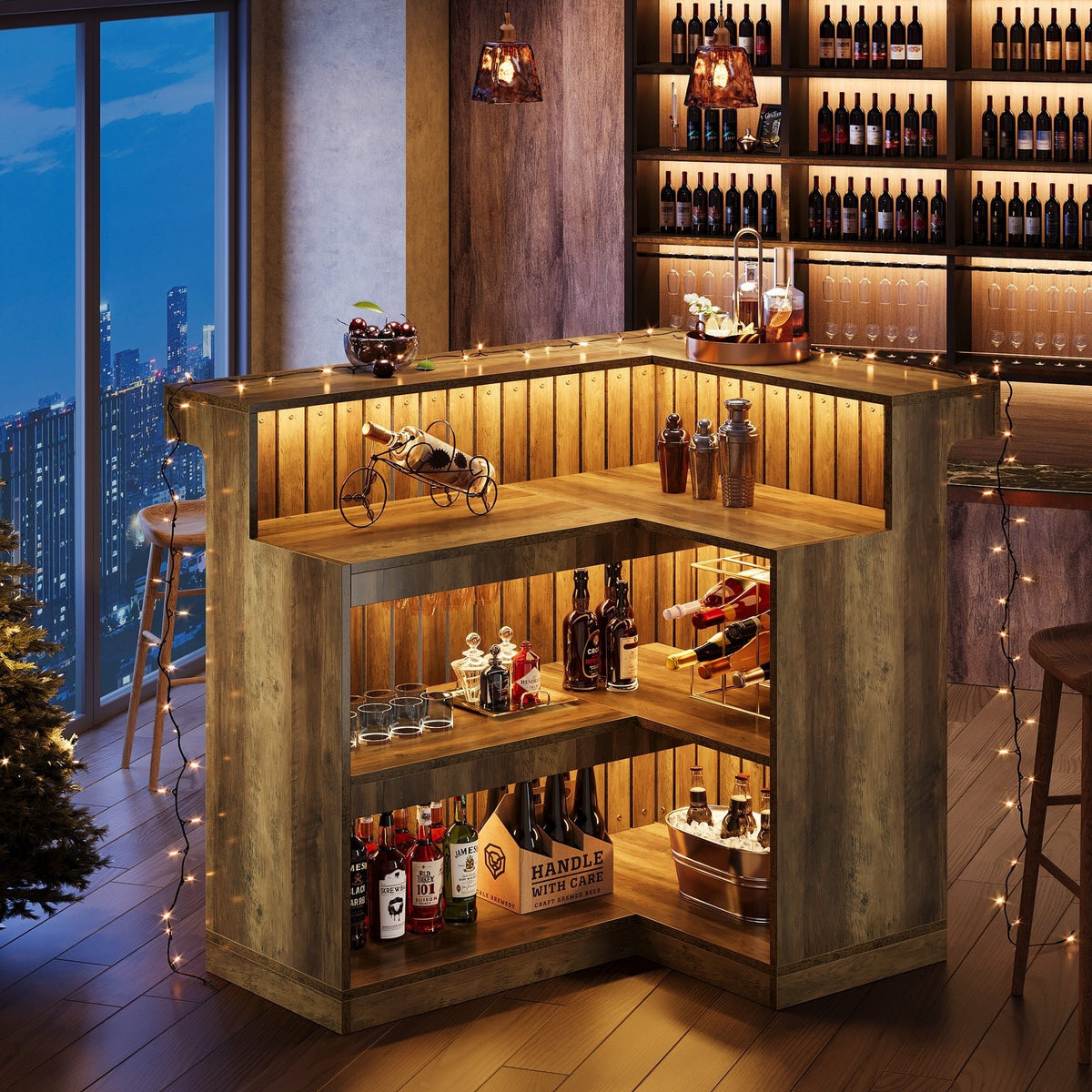 L-Shaped 4-Tier Corner Liquor Bar Table