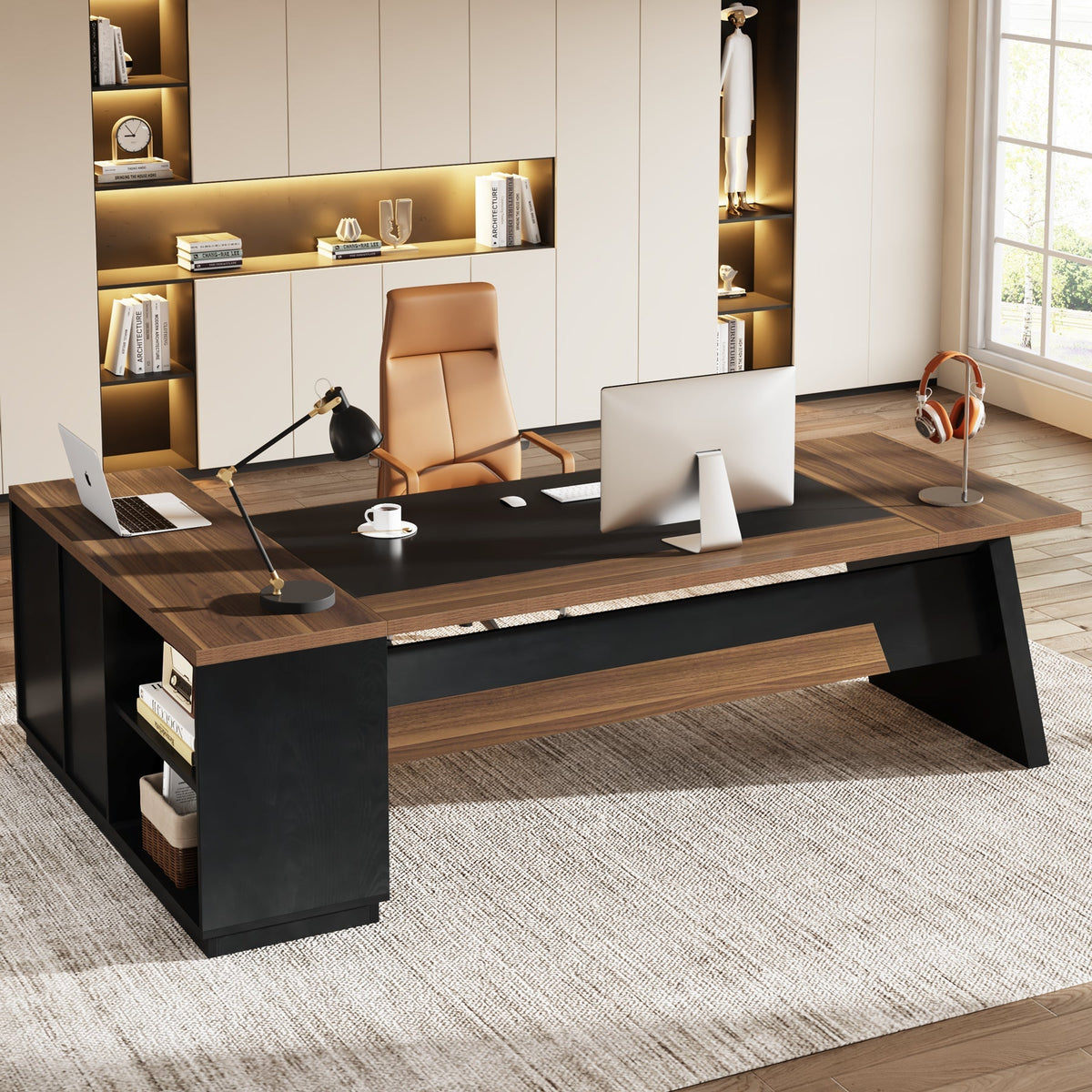 78" L-Shaped Executive Desk with File Cabinet