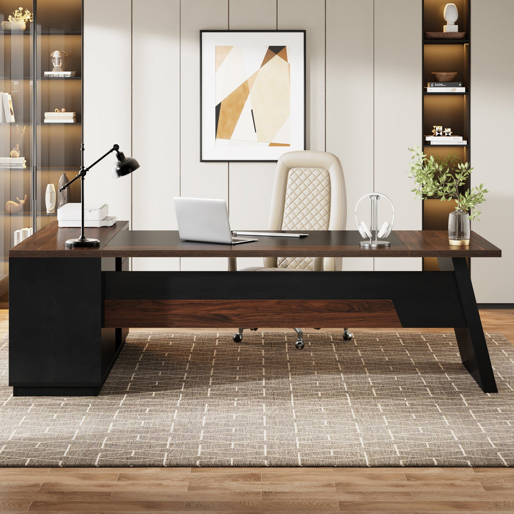 78" L-Shaped Executive Desk with File Cabinet
