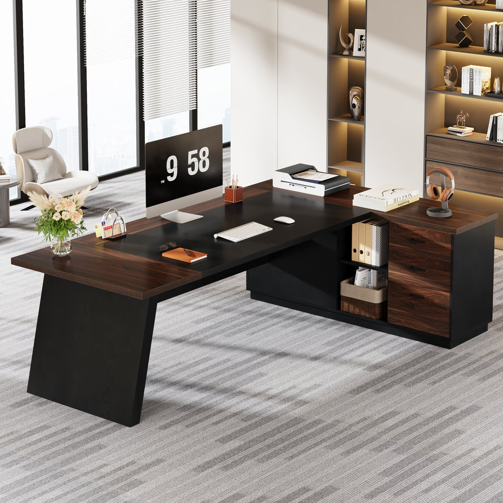 78" L-Shaped Executive Desk with File Cabinet