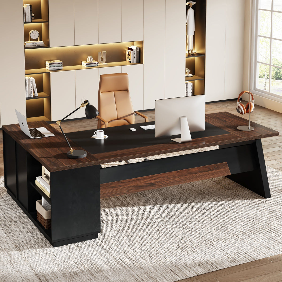 78" L-Shaped Executive Desk with File Cabinet