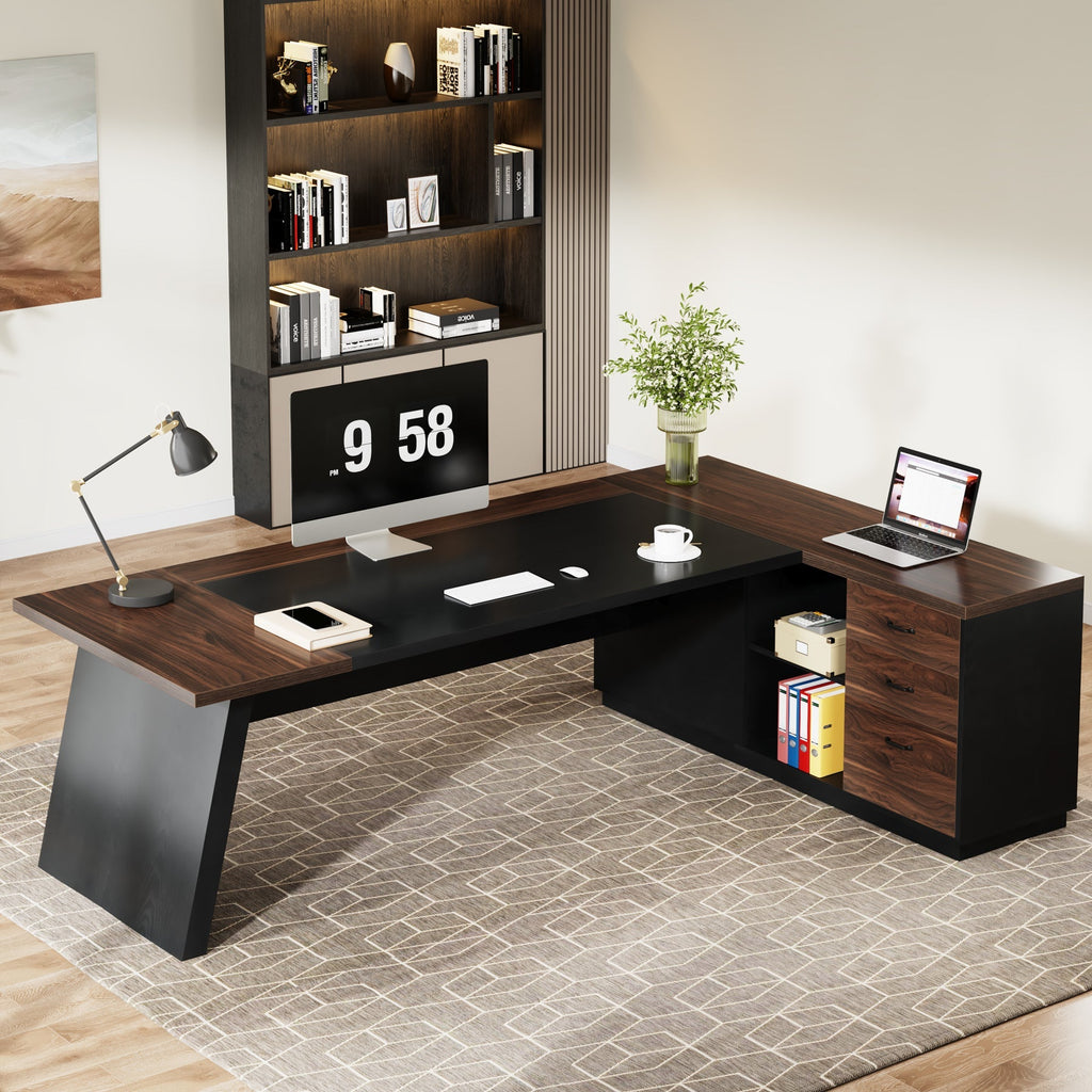78" L-Shaped Executive Desk with File Cabinet