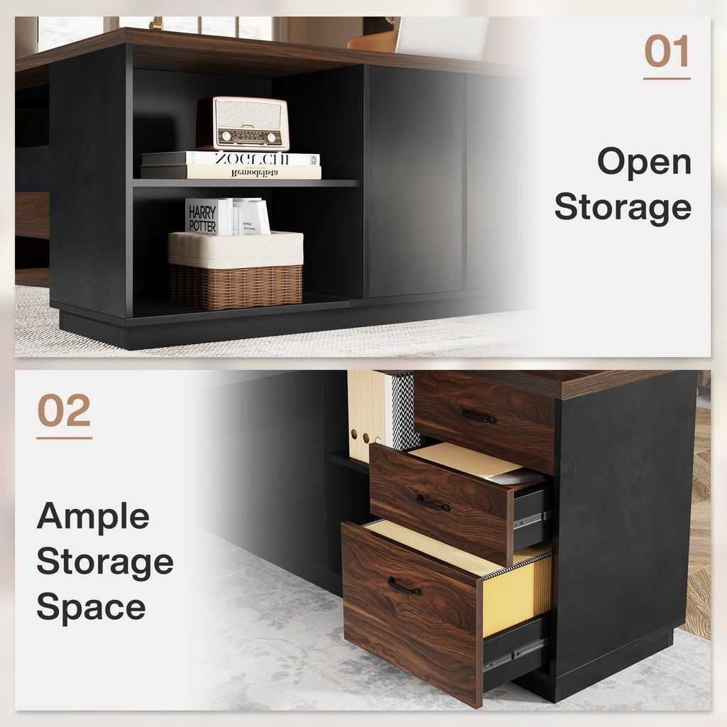 78" L-Shaped Executive Desk with File Cabinet